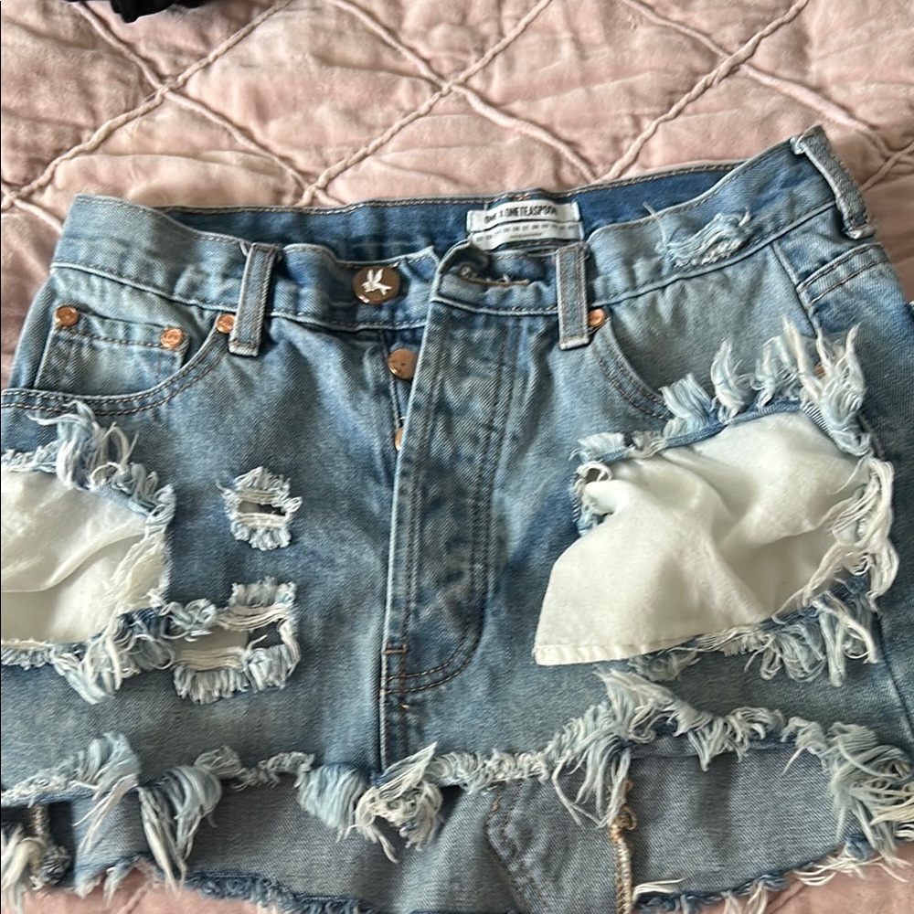 Distressed Denim Mini Skirt